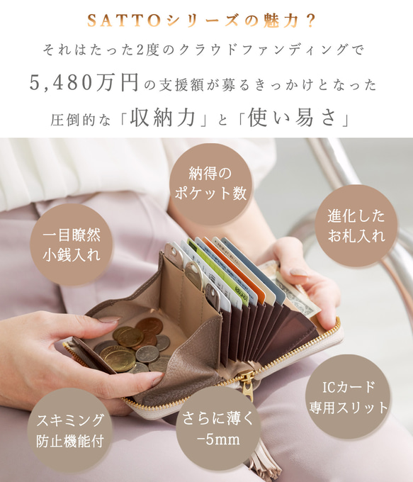 #Lモデル★くすみカラー【SATTO L】小さいのにお札が折れない！Lファス型最小に挑むミニ財布 3枚目の画像