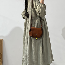 人気・リネン・麻ワンピース・春カラー・デザインのワンピース・プリーツがゆったりロングスカート 10枚目の画像