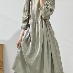 人気・リネン・麻ワンピース・春カラー・デザインのワンピース・プリーツがゆったりロングスカート 8枚目の画像