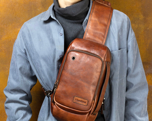 手鞣し本革ボディバッグ 大容量復古牛革ウエストポーチ ボディバッグ