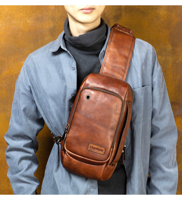 手鞣し本革ボディバッグ 大容量復古牛革ウエストポーチ ボディバッグ