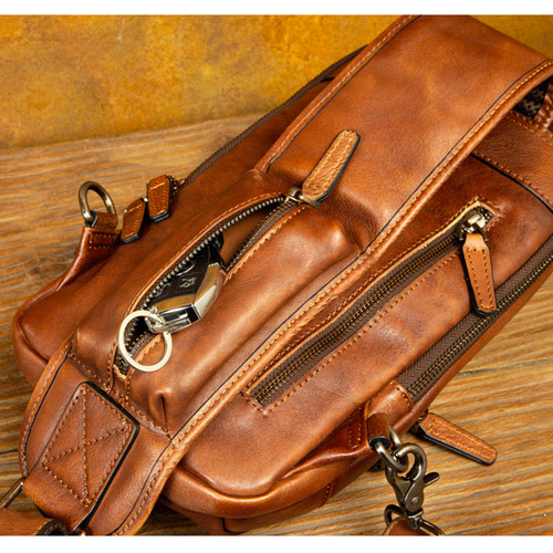 手鞣し本革ボディバッグ 大容量復古牛革ウエストポーチ ボディバッグ