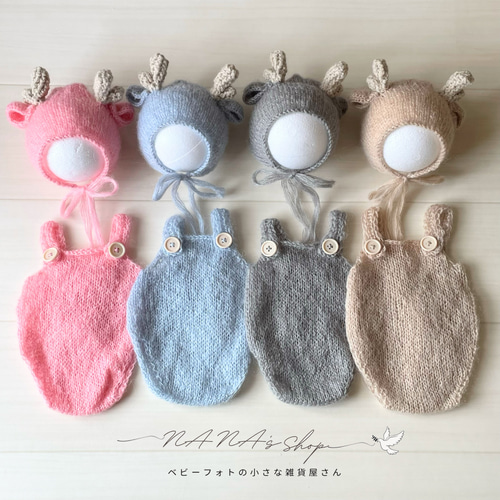 黒♪ねこ耳帽子としっぽ付きオーバーオール ニューボーンフォト
