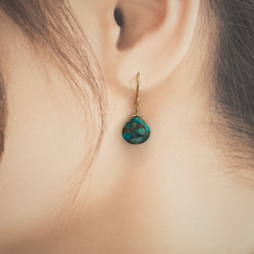 コッパーターコイズピアス 14kgf マロン CopperBlueTurquoise ピアス 