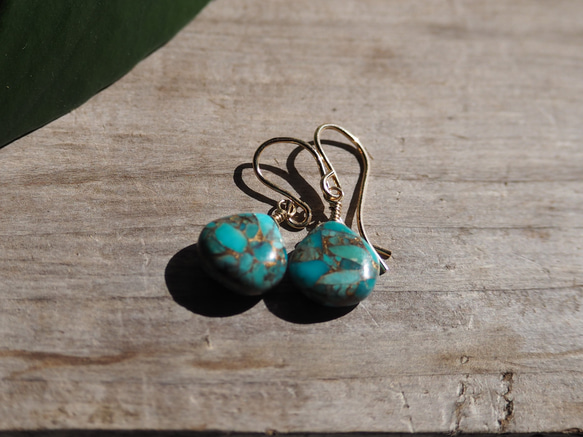 コッパーターコイズピアス 14kgf マロン CopperBlueTurquoise ピアス 