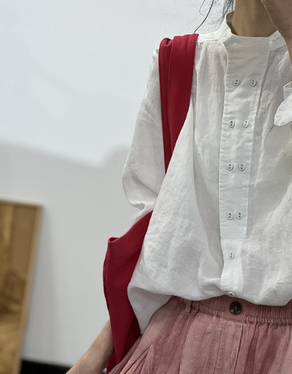 シングルブレスト薄手のシャツ・シンプル綿シャツ・コットンブラウス・トーブス・夏 3枚目の画像