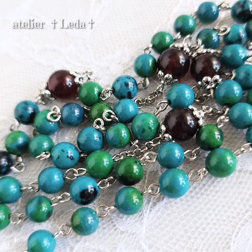 激安通販 ☆クリソコラ＆ダークレッドガーネット ロザリオ☆ ~Chrysocolla ネックレス・ペンダント