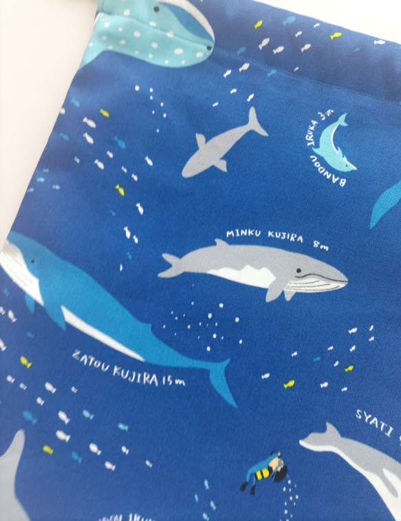 35×30  巾着　お着替え袋　　海の生き物　魚　サメ　クジラ 6枚目の画像