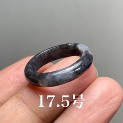 L6-04 美品 黒翡翠 17.5号 ミャンマー産天然 A貨 本翡翠 くりぬき リング 2枚目の画像