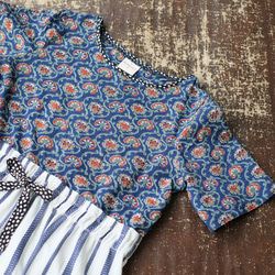 夏のお出かけに！ブロックプリント＆ジャガード織りドッキングワンピース （24s-10）ブルー 12枚目の画像