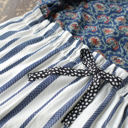 夏のお出かけに！ブロックプリント＆ジャガード織りドッキングワンピース （24s-10）ブルー 14枚目の画像