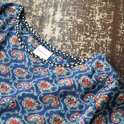 夏のお出かけに！ブロックプリント＆ジャガード織りドッキングワンピース （24s-10）ブルー 13枚目の画像