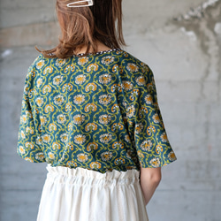 夏のお出かけに！ブロックプリント＆ジャガード織りドッキングワンピース （24s-10）グリーン 11枚目の画像