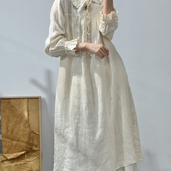 人気・リネン・麻ワンピース・春カラー・デザインのワンピース・プリーツがゆったりロングスカート 6枚目の画像