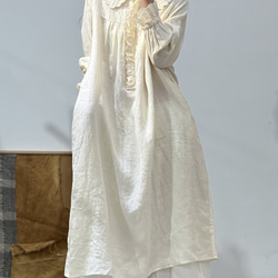 人気・リネン・麻ワンピース・春カラー・デザインのワンピース・プリーツがゆったりロングスカート 2枚目の画像