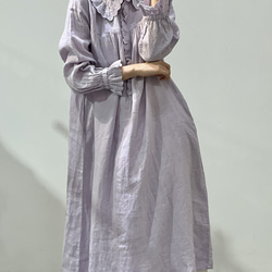 人気・リネン・麻ワンピース・春カラー・デザインのワンピース・プリーツがゆったりロングスカート 1枚目の画像