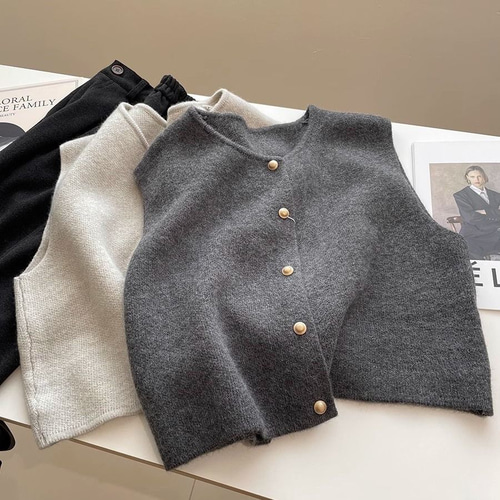 ニットベスト レディース 春 秋 Uネック 前開き トップス カー