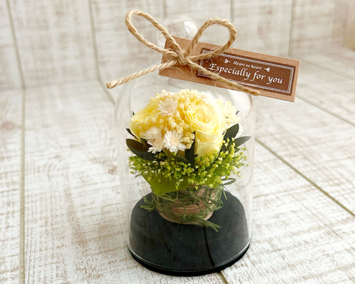 ブリザードフラワー＊ギフト＊プレゼント＊ガラス＊記念日＊イエロー＊天使＊母の日 プリザーブドフラワー ガラスドーム 通販 フラワー