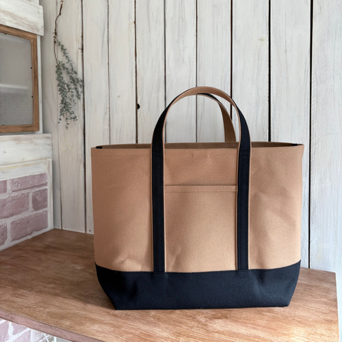 Lベーシック帆布トートバッグ〈ダークベージュ×くろ〉 ビジネス