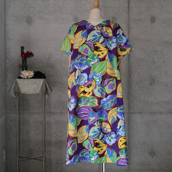 着物リメイク　浴衣の夏ワンピース/Aライン  KENZO  フリーサイズ 　大きめ　 5枚目の画像