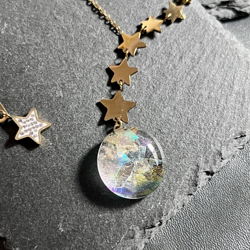 オーロラ銀河と星のネックレス☆ 宇宙の宝石のようなガラス