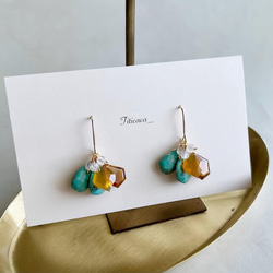 belle fleur ターコイズとビアクォーツの【ピアス】【イヤリング】 3枚目の画像