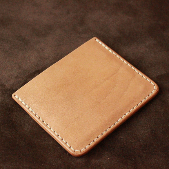 【受注製作・生成り】ポケット付きシンプル札入れ　ハーフサイズ　牛ヌメ革 4枚目の画像