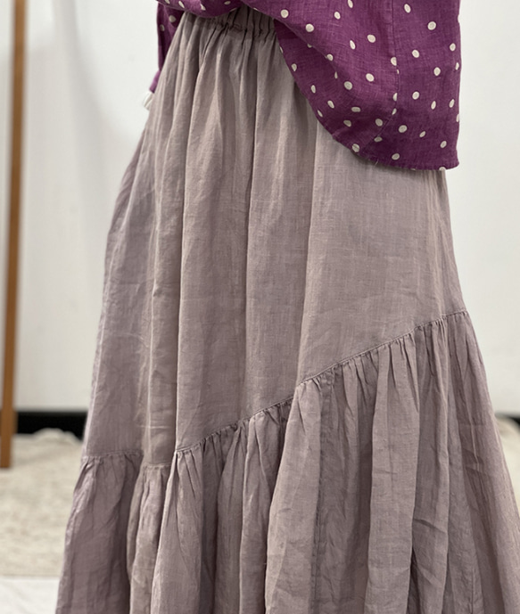 人気・リネンミニスカートを振り回す・ ミディアムスカート・春カラー・全４色・麻スカート 11枚目の画像