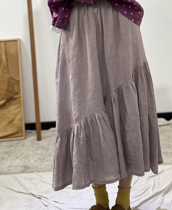 人気・リネンミニスカートを振り回す・ ミディアムスカート・春カラー・全４色・麻スカート 9枚目の画像