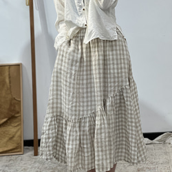 人気・リネンミニスカートを振り回す・ ミディアムスカート・春カラー・全４色・麻スカート 2枚目の画像