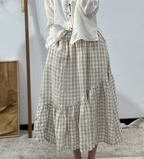 人気・リネンミニスカートを振り回す・ ミディアムスカート・春カラー・全４色・麻スカート 2枚目の画像