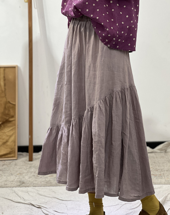 人気・リネンミニスカートを振り回す・ ミディアムスカート・春カラー・全４色・麻スカート 8枚目の画像
