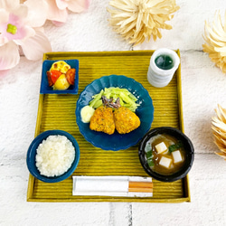 ミニチュアフード アジフライ定食 煮物 花見 和食 ドールハウス小物 4枚目の画像
