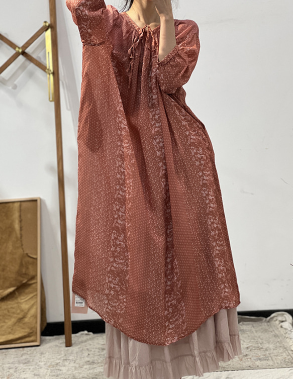 人気・リネン・麻ワンピース・春カラー・デザインのワンピース・プリーツがゆったりロングスカート 13枚目の画像