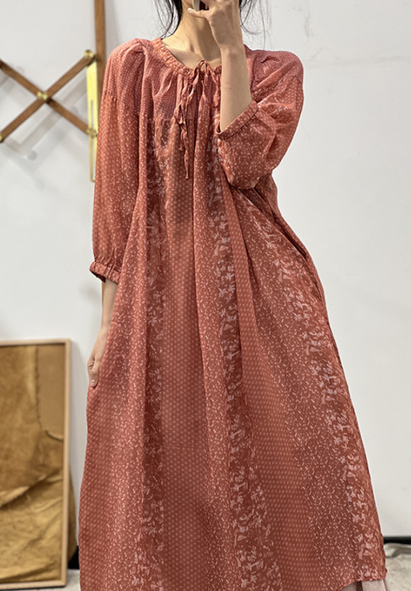 人気・リネン・麻ワンピース・春カラー・デザインのワンピース・プリーツがゆったりロングスカート 14枚目の画像