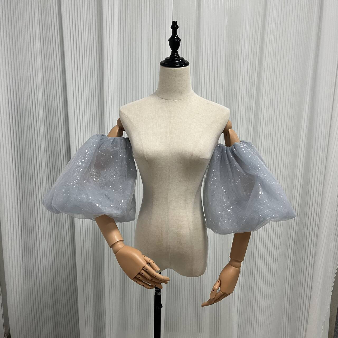 送料無料！パフスリーブ 取り外し袖 キラキラグリッターチュール ストレッチ 花嫁/ウェディングドレス