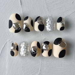 ［11］ネイルチップ ニュアンス モノトーン ホログラム ぷっくり オーダー オーダーネイルチップ ニュアンスぷっくりシンプルグレー