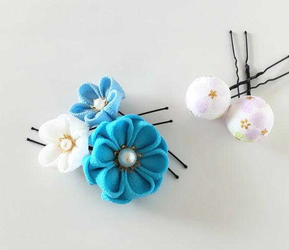 Uピン５本セット ②＊つまみ細工＊髪飾り/七五三/成人式/入学式/卒業式/和装/着物/袴/ 5枚目の画像