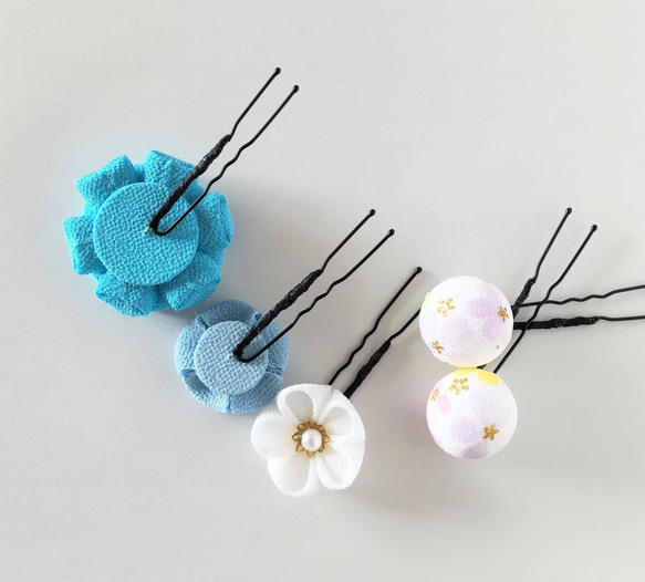 Uピン５本セット ②＊つまみ細工＊髪飾り/七五三/成人式/入学式/卒業式/和装/着物/袴/ 6枚目の画像