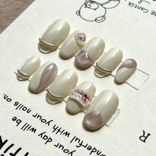 ネイルチップ サイズオーダー制 ピンクマグネット ぷっくりアート