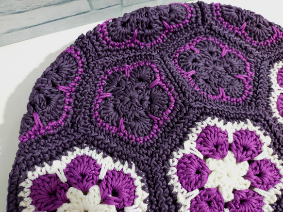 バケットハット＆ストール　紫　コットン100%　春夏　編み物　手編み 13枚目の画像