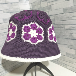 バケットハット＆ストール　紫　コットン100%　春夏　編み物　手編み 8枚目の画像