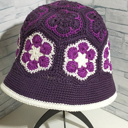 バケットハット＆ストール　紫　コットン100%　春夏　編み物　手編み 10枚目の画像