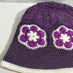 バケットハット＆ストール　紫　コットン100%　春夏　編み物　手編み 12枚目の画像