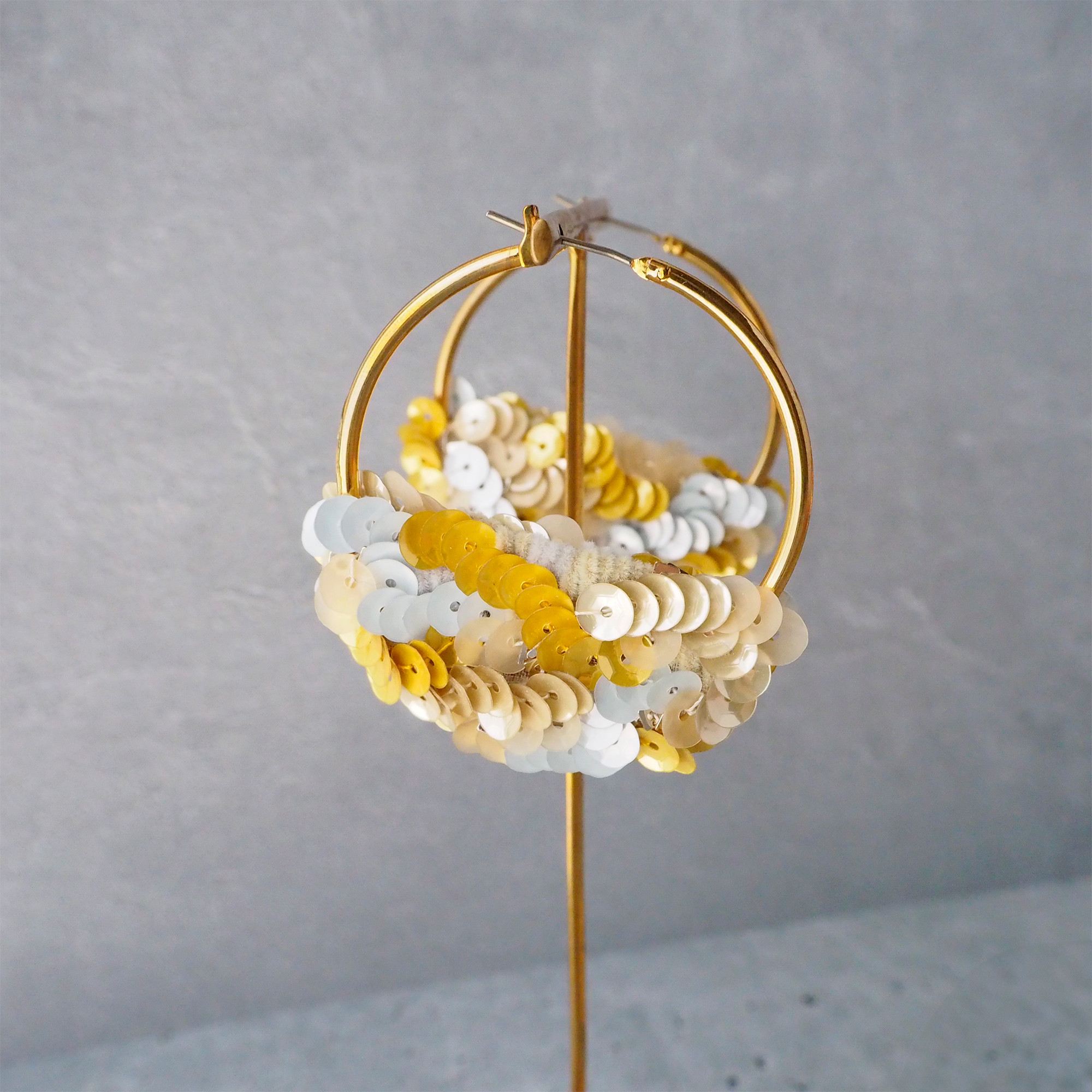 オートクチュール刺繍▫️HOOPピアス YELLOW / リュネビル刺繍