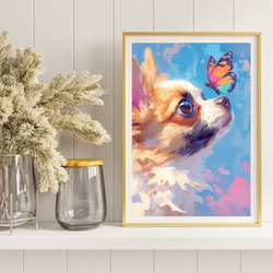 【蝶犬戯舞 - チワプー犬の子犬 No.3】春・蝶・子犬・アートポスター・犬の絵・犬の絵画・犬のイラスト 8枚目の画像