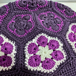 バケットハット　紫①　コットン100% 　手編み　編み物 8枚目の画像