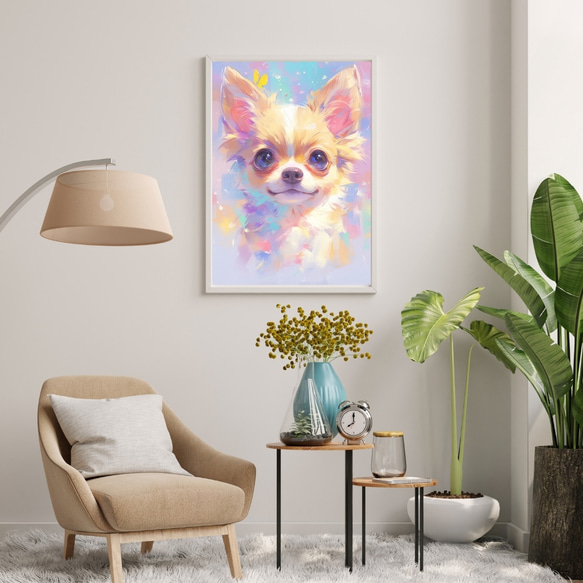 【蝶犬戯舞 - チワプー犬の子犬 No.4】春・蝶・子犬・アートポスター・犬の絵・犬の絵画・犬のイラスト 7枚目の画像