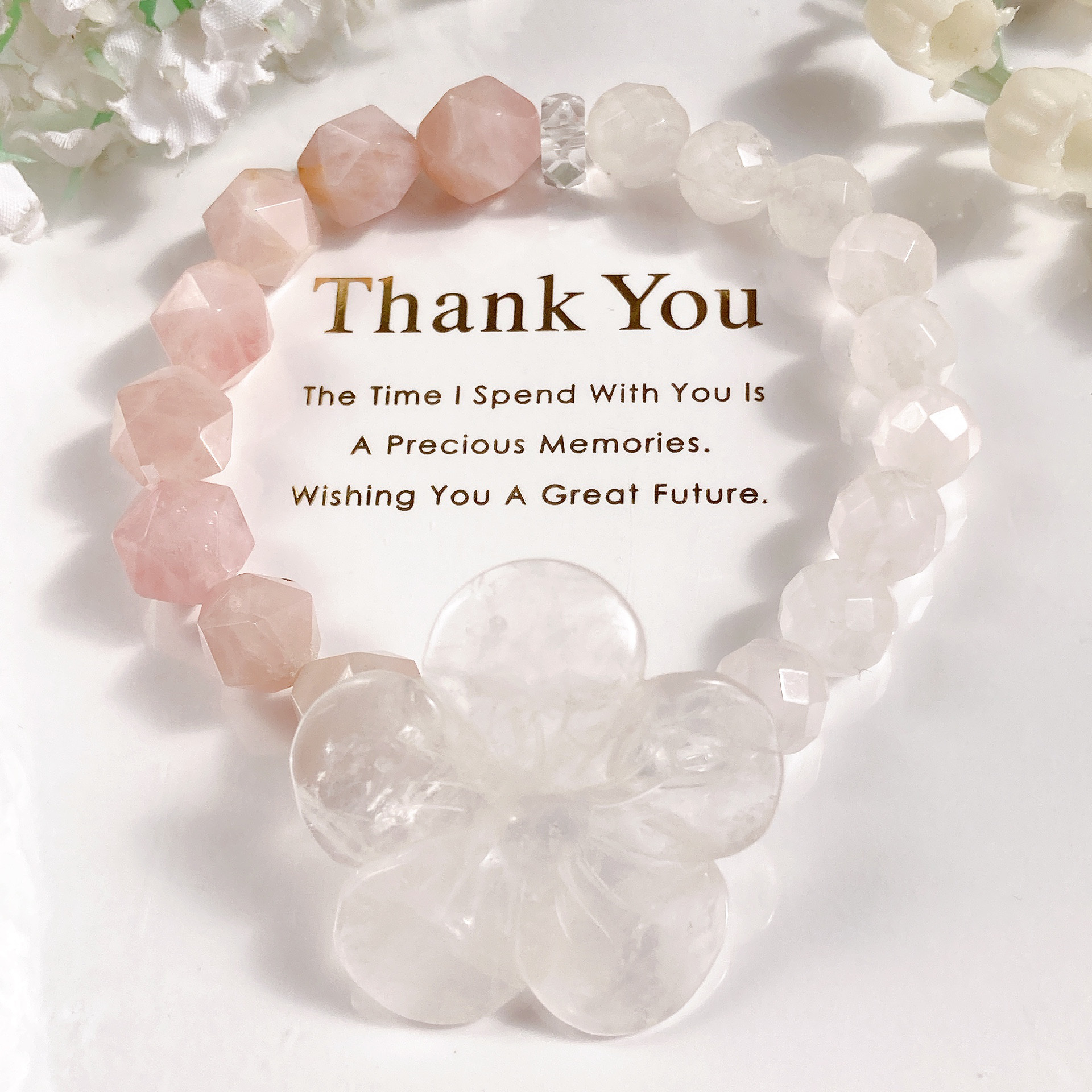 ˚✧₊⁎一点のみ˚✧₊⁎ローズクォーツお花ちゃん天然石ブレスレット