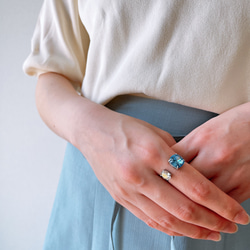 ブルーフォークリング　シルバー　指輪　フリーサイズ　誕生日　ギフト　プレゼント　シンプル　鮮やか　送料無料 2枚目の画像